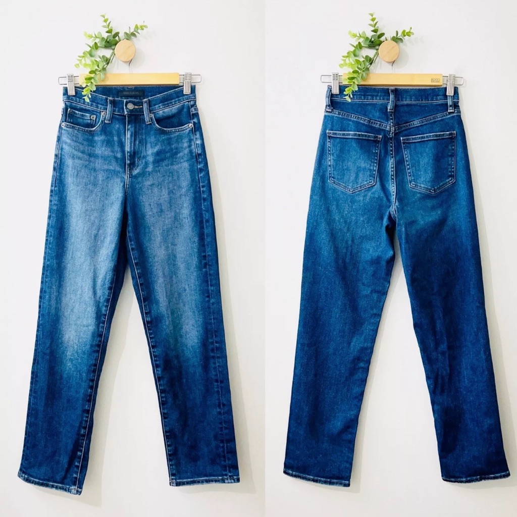 Uniqlo Blue Stretch Cotton High Rise Straight Leg Fabric Kaihara Jean Sz 23